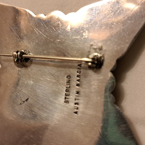 Sterling star shaped pin Austin Garcia turquoise inlay 38 grams Navajo  vintage - Picture 2 of 4